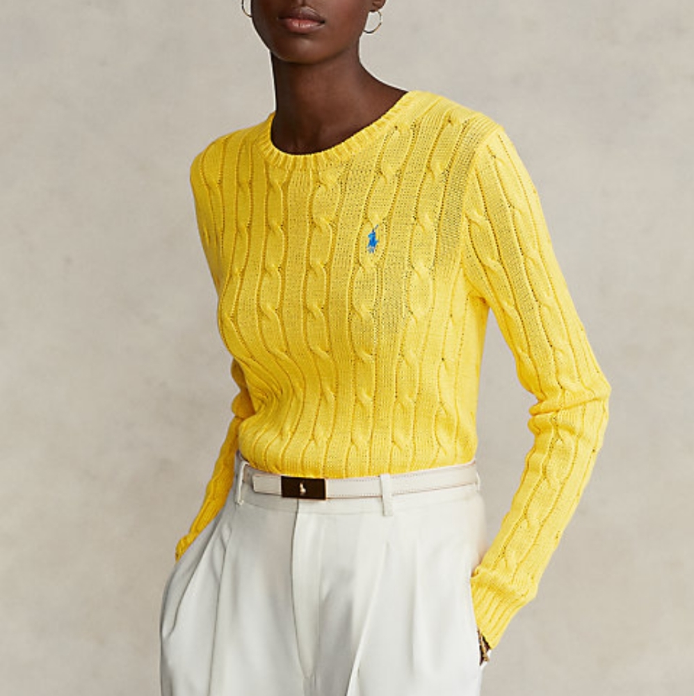 Polo Ralph Lauren Logo Yellow Cable Knit Sweater